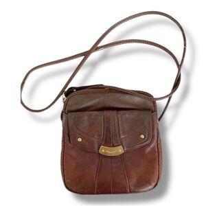 Vintage B Makowsky Brown Leather Crossbody Bag Leopard Lining